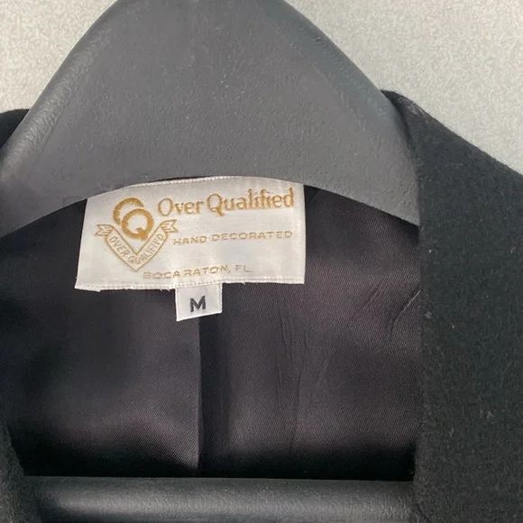 Vintage 90’s Overqualified men’s black wool jacket sequined Paris Eiffel Tower L - Picture 2 of 9